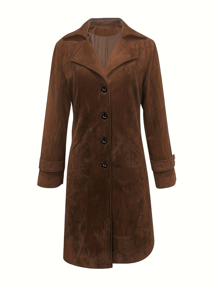 Monica | Wide-Lapel Suede Longline Trench Coat