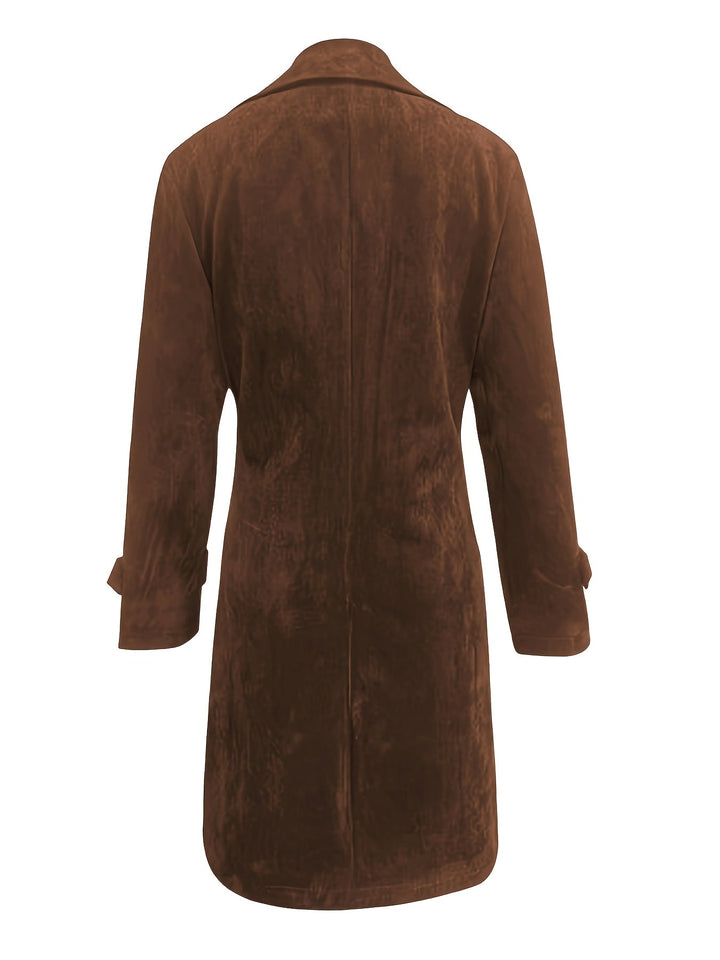 Monica | Wide-Lapel Suede Longline Trench Coat
