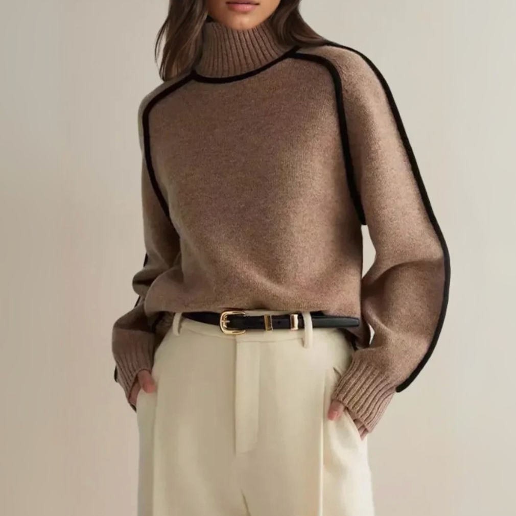 Meredith | Contrast-Piping Raglan Turtleneck Sweater