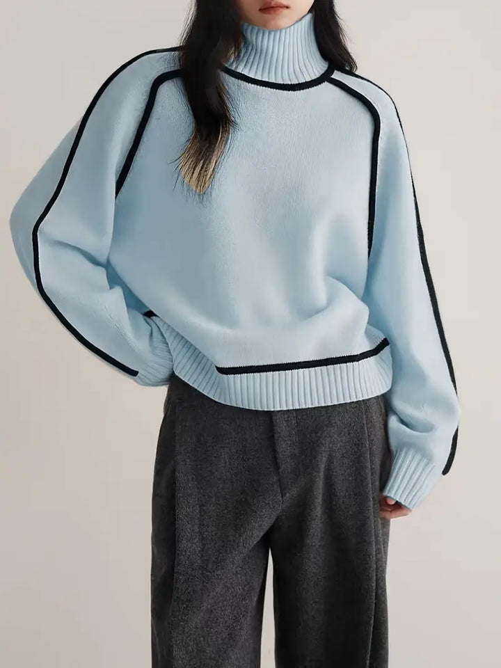Meredith | Contrast-Piping Raglan Turtleneck Sweater