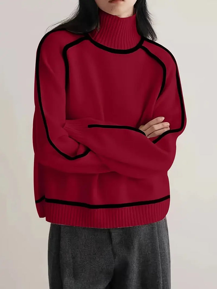 Meredith | Contrast-Piping Raglan Turtleneck Sweater