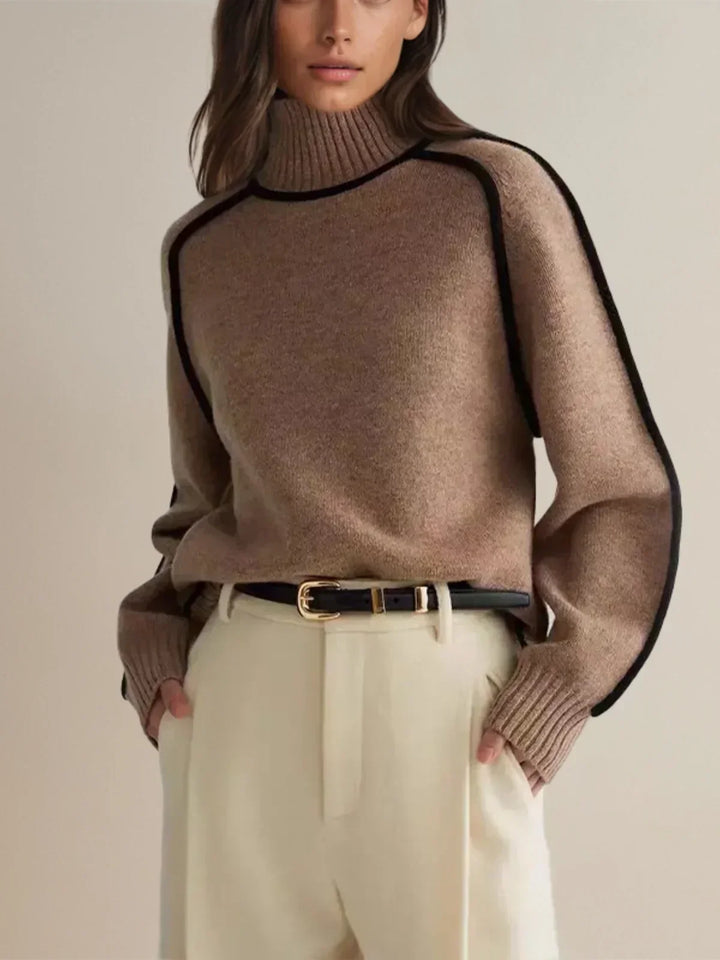 Meredith | Contrast-Piping Raglan Turtleneck Sweater