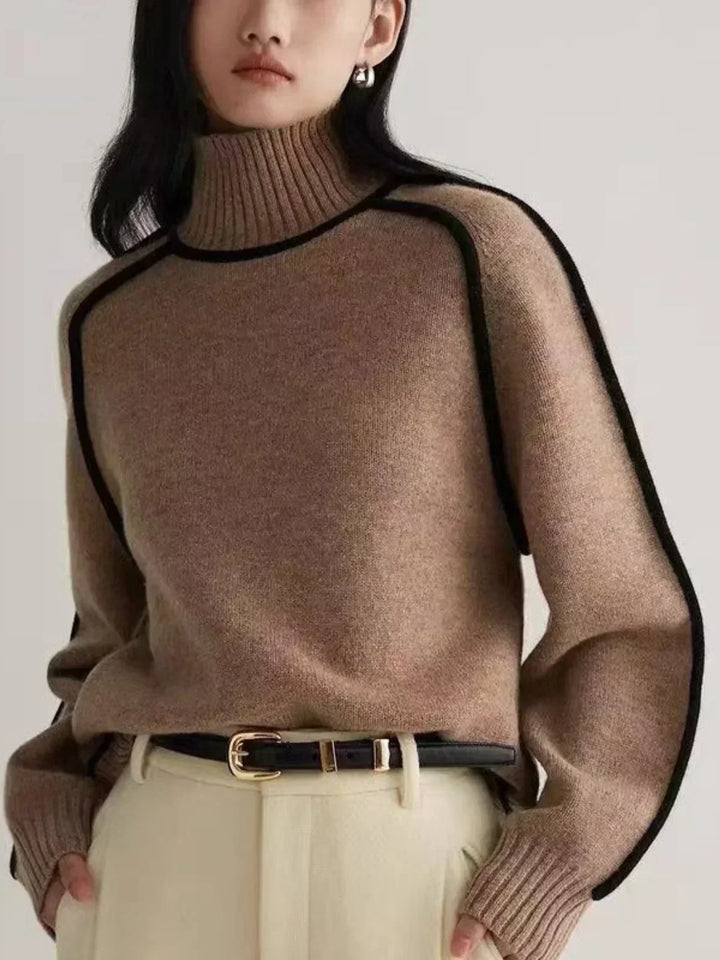 Meredith | Contrast-Piping Raglan Turtleneck Sweater