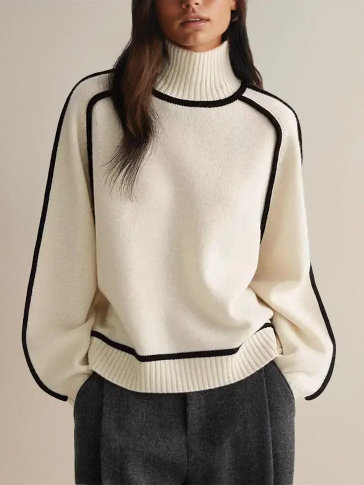 Meredith | Contrast-Piping Raglan Turtleneck Sweater