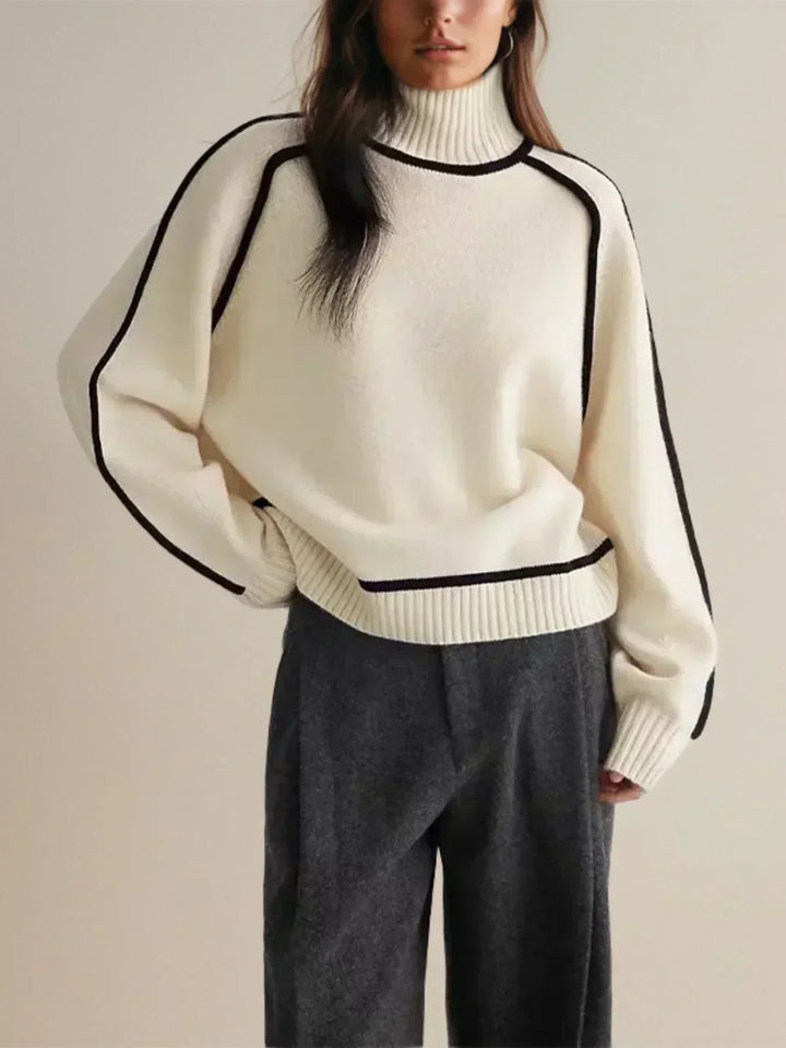 Meredith | Contrast-Piping Raglan Turtleneck Sweater