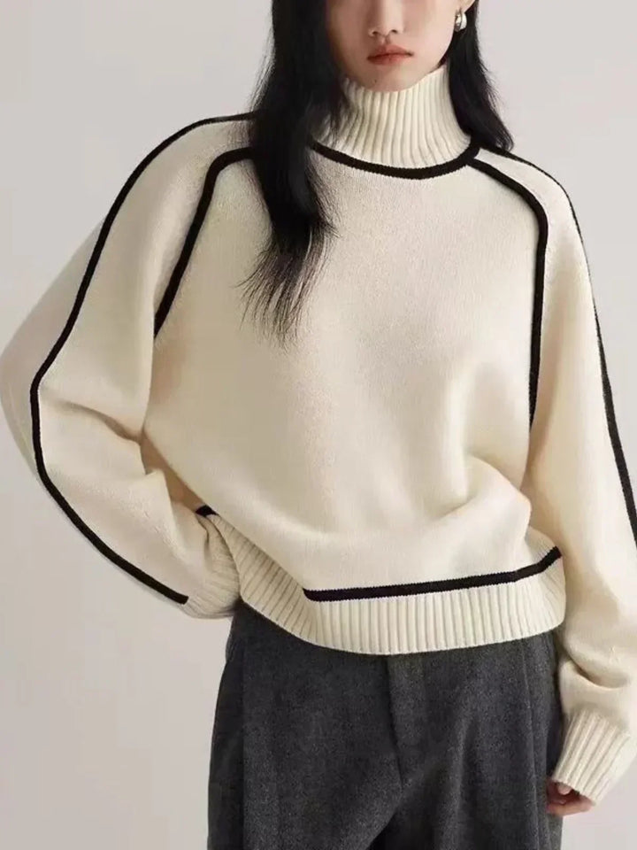 Meredith | Contrast-Piping Raglan Turtleneck Sweater