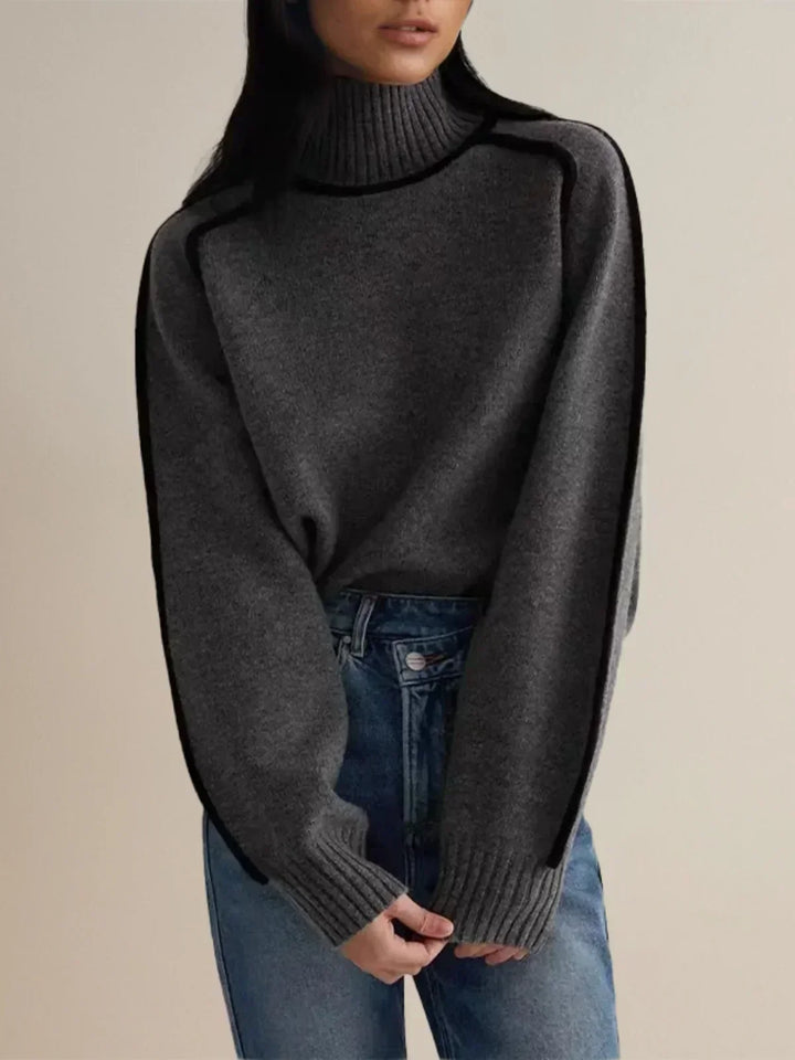 Meredith | Contrast-Piping Raglan Turtleneck Sweater