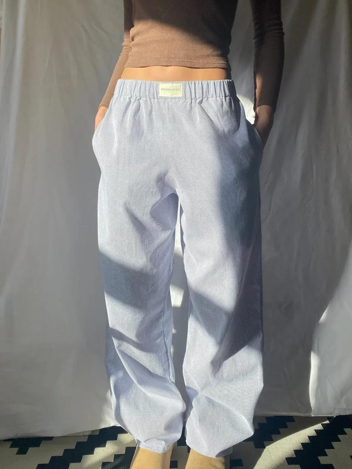 Olive | Fine-Stripe Elastic-Waist Relaxed Sweatpants