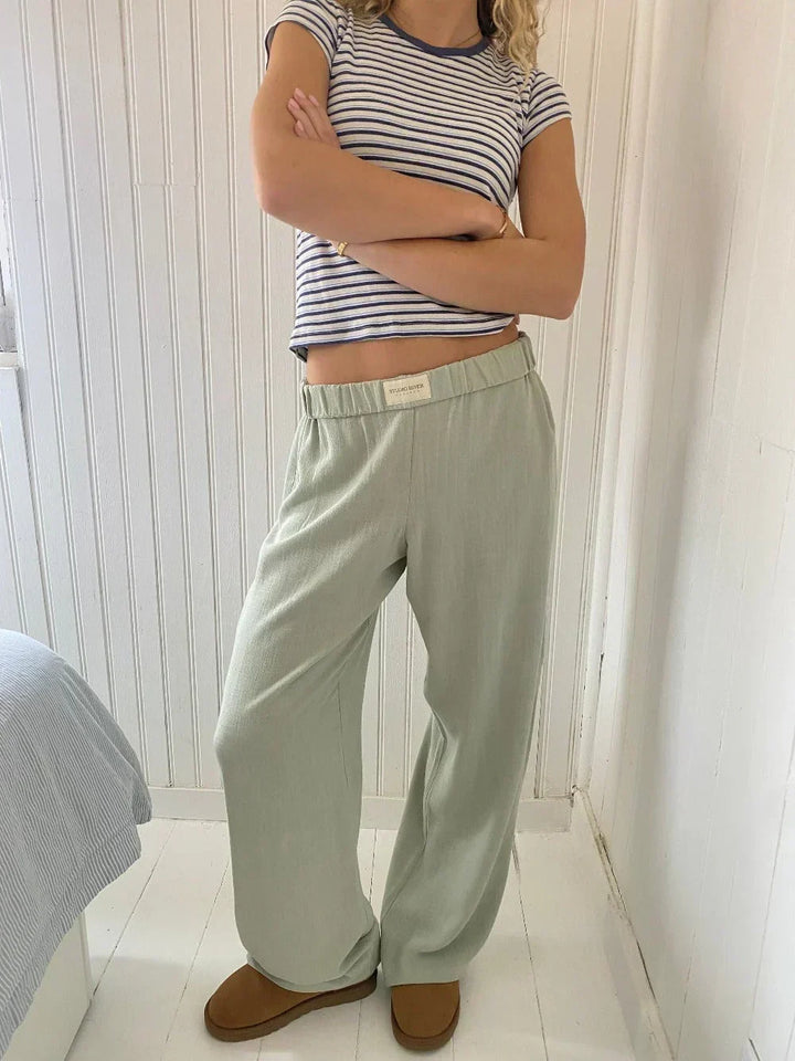Olive | Fine-Stripe Elastic-Waist Relaxed Sweatpants