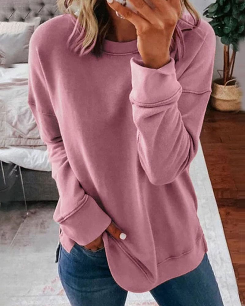 Abigail | Side-Slit Relaxed Crew-Neck Sweatshirt