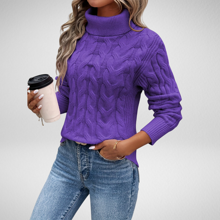 Rosemary | Fold-Over Collar Cable-Knit Turtleneck Sweater