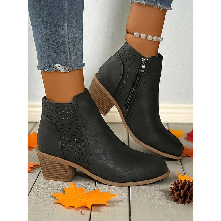 Lindsey | Floral Cut-Out Block-Heel Ankle Boots