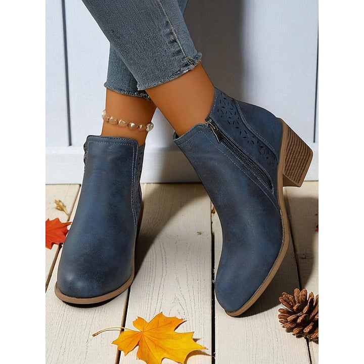 Lindsey | Floral Cut-Out Block-Heel Ankle Boots