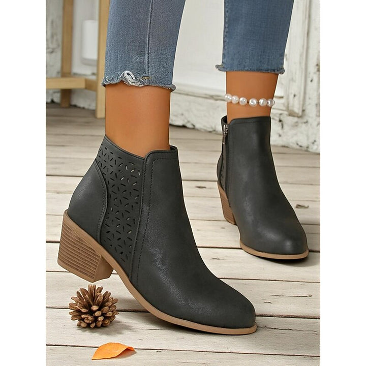 Lindsey | Floral Cut-Out Block-Heel Ankle Boots