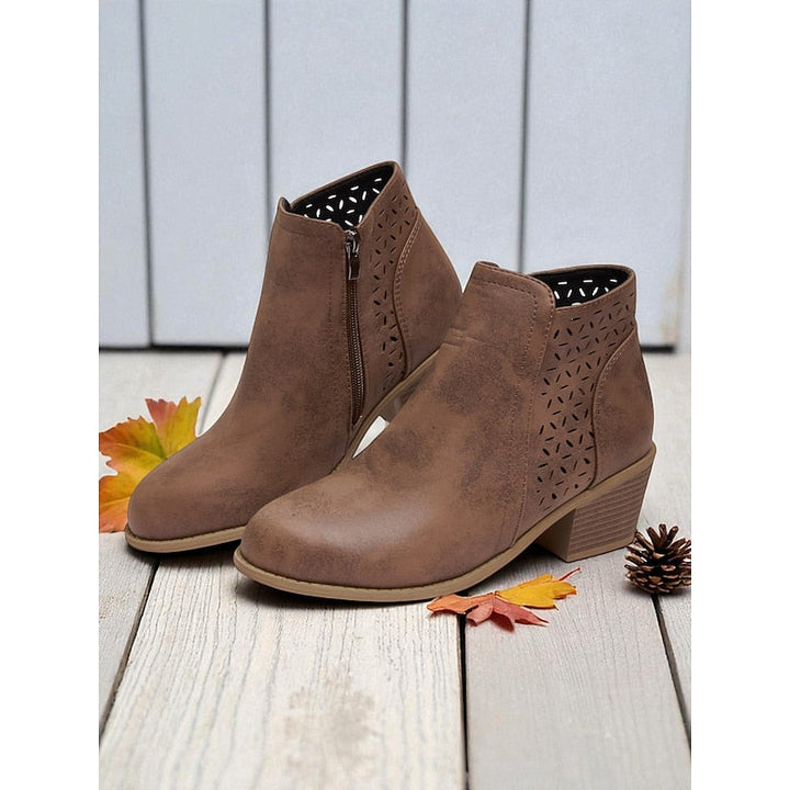 Lindsey | Floral Cut-Out Block-Heel Ankle Boots
