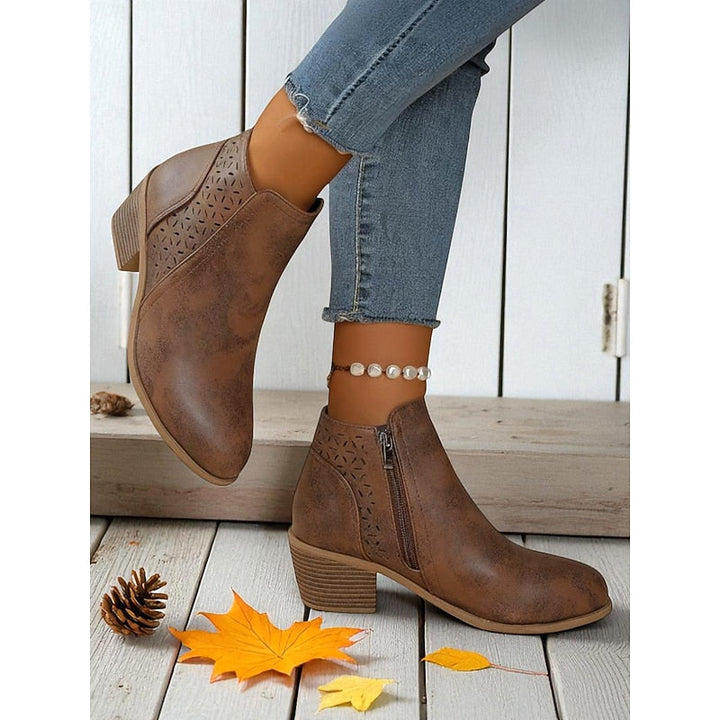 Lindsey | Floral Cut-Out Block-Heel Ankle Boots