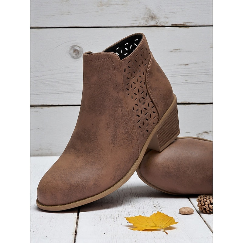 Lindsey | Floral Cut-Out Block-Heel Ankle Boots