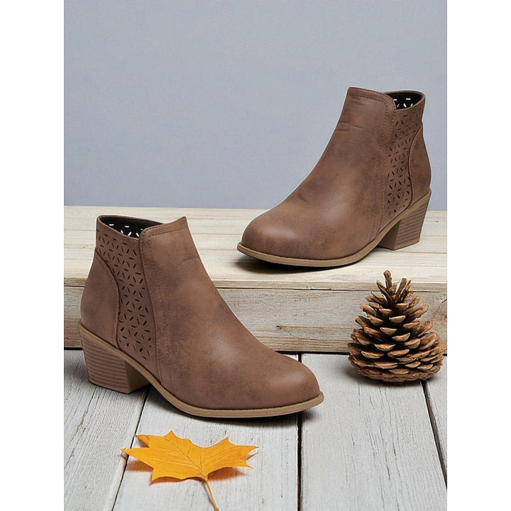 Lindsey | Floral Cut-Out Block-Heel Ankle Boots