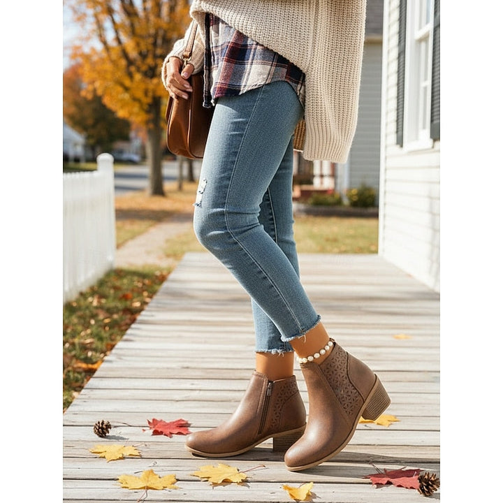 Lindsey | Floral Cut-Out Block-Heel Ankle Boots