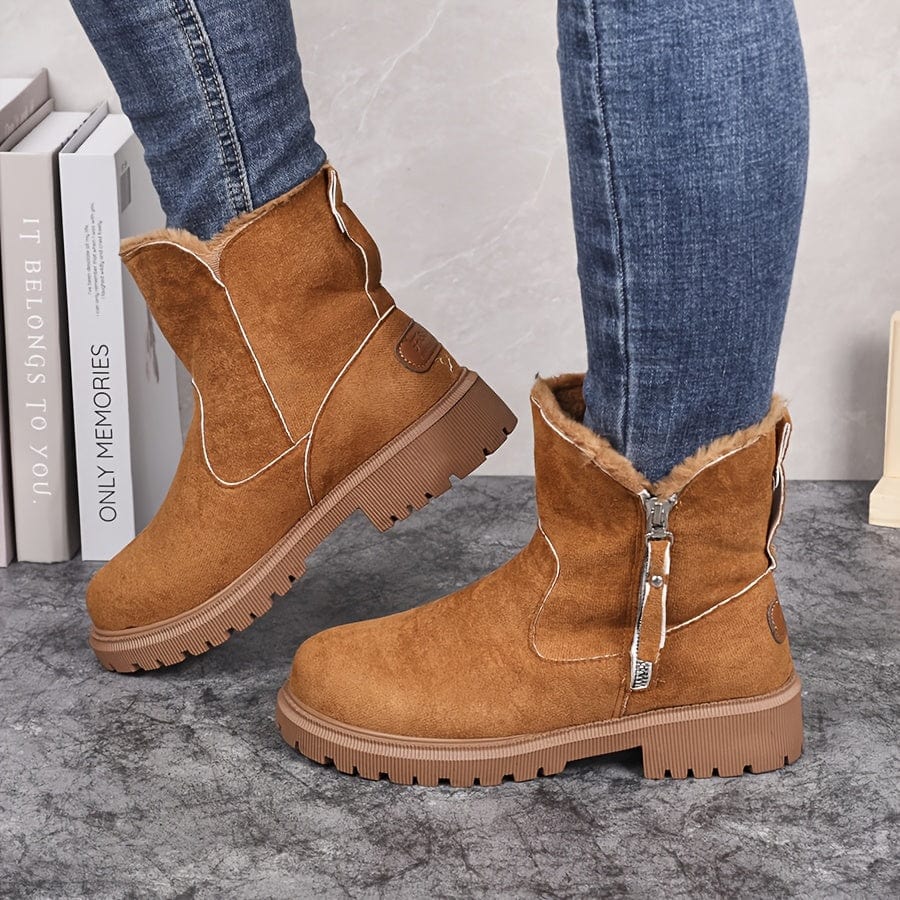 Stacy | Fur-Lined Side-Zip Suede Ankle Boots