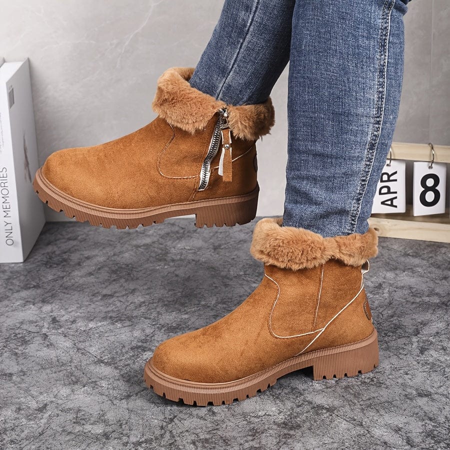 Stacy | Fur-Lined Side-Zip Suede Ankle Boots