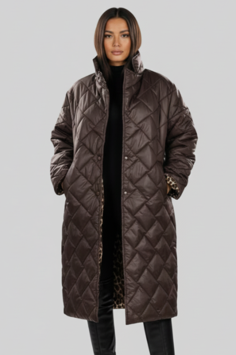 Sylvia | Reversible Leopard-Lined Long Quilted Coat