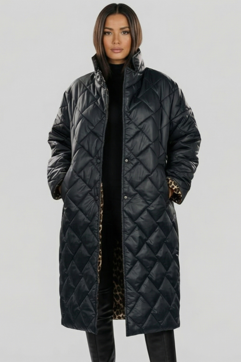 Sylvia | Reversible Leopard-Lined Long Quilted Coat