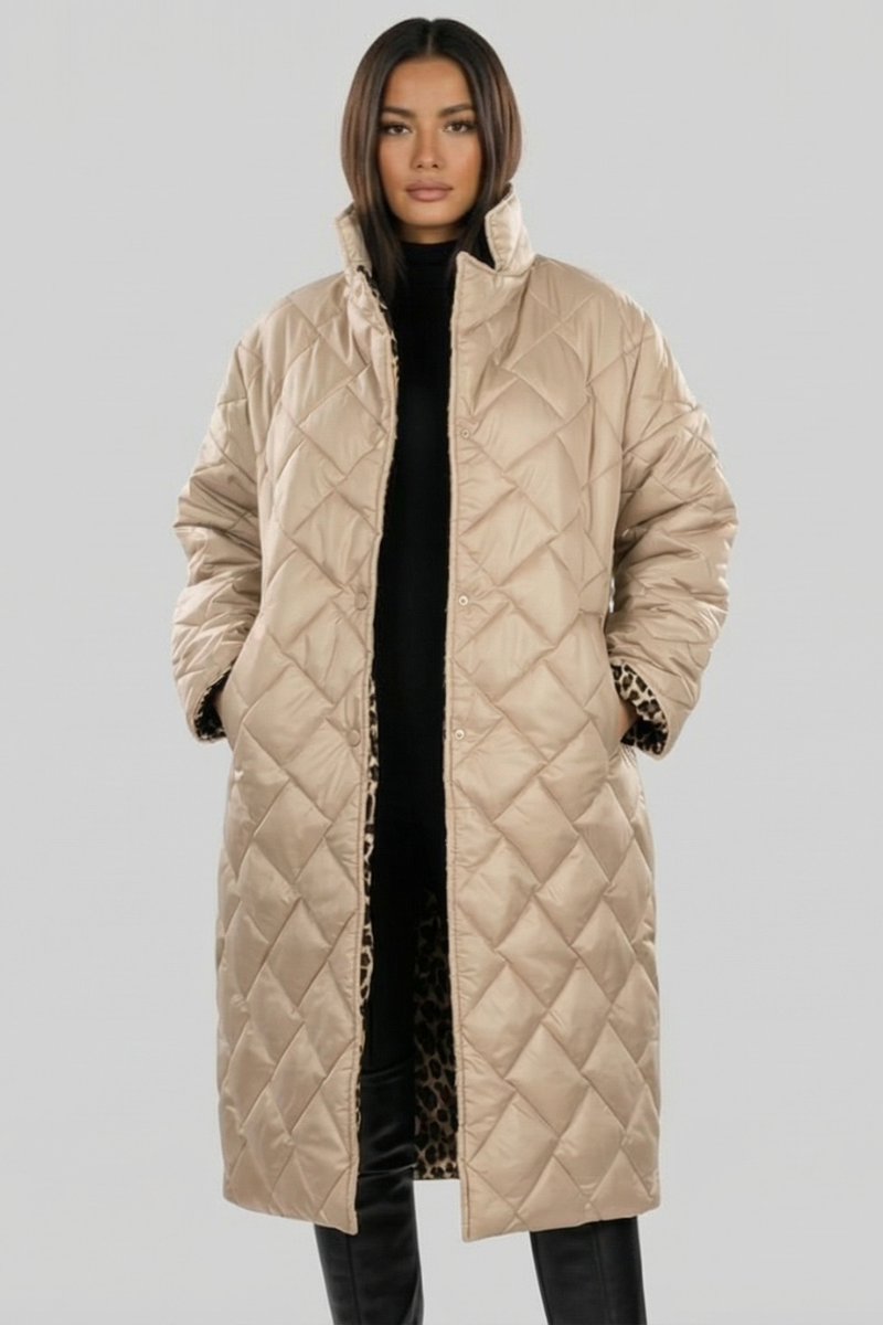 Sylvia | Reversible Leopard-Lined Long Quilted Coat