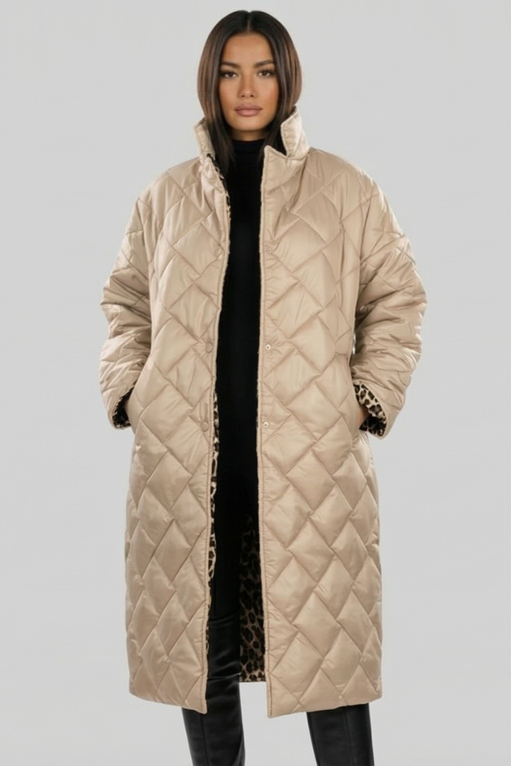 Sylvia | Reversible Leopard-Lined Long Quilted Coat
