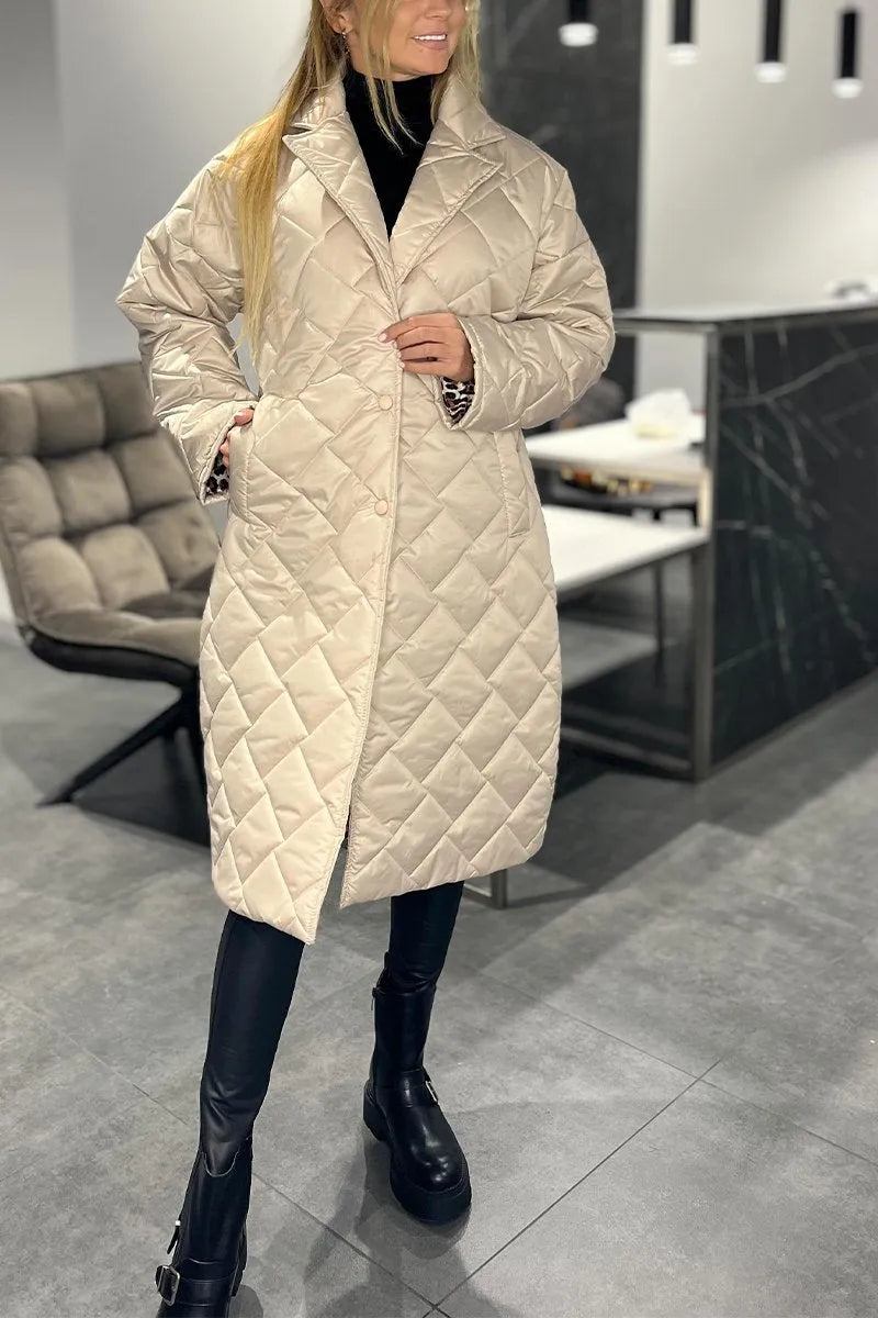 Sylvia | Reversible Leopard-Lined Long Quilted Coat