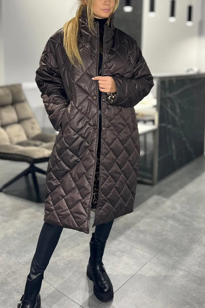 Sylvia | Reversible Leopard-Lined Long Quilted Coat