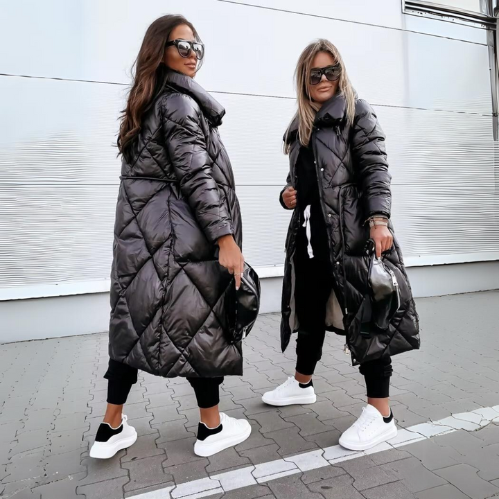 Tamara | Chevron-Quilted Oversized-Collar Longline Puffer Jacket