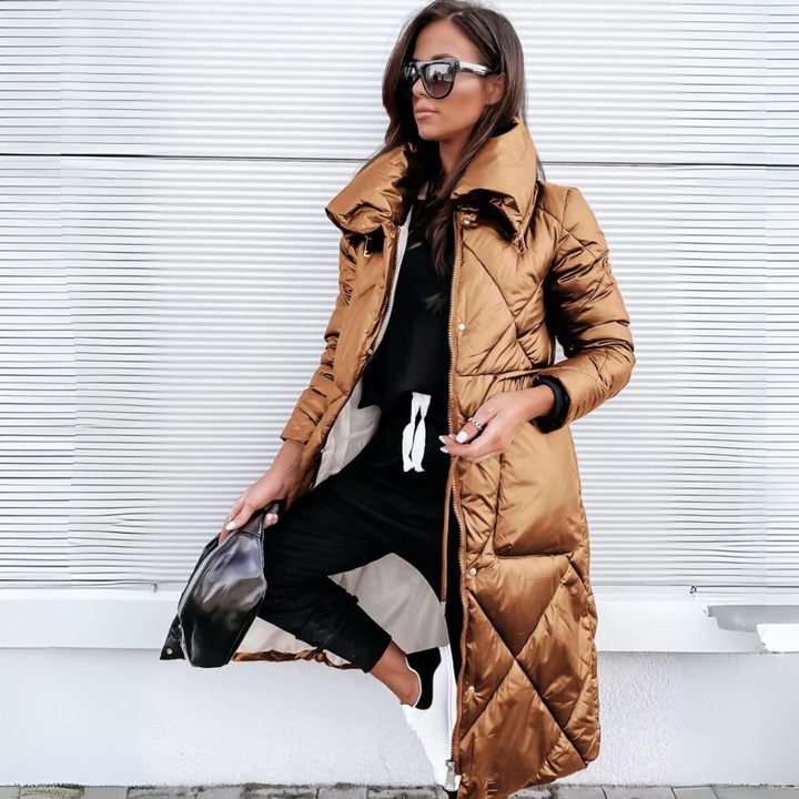 Tamara | Chevron-Quilted Oversized-Collar Longline Puffer Jacket