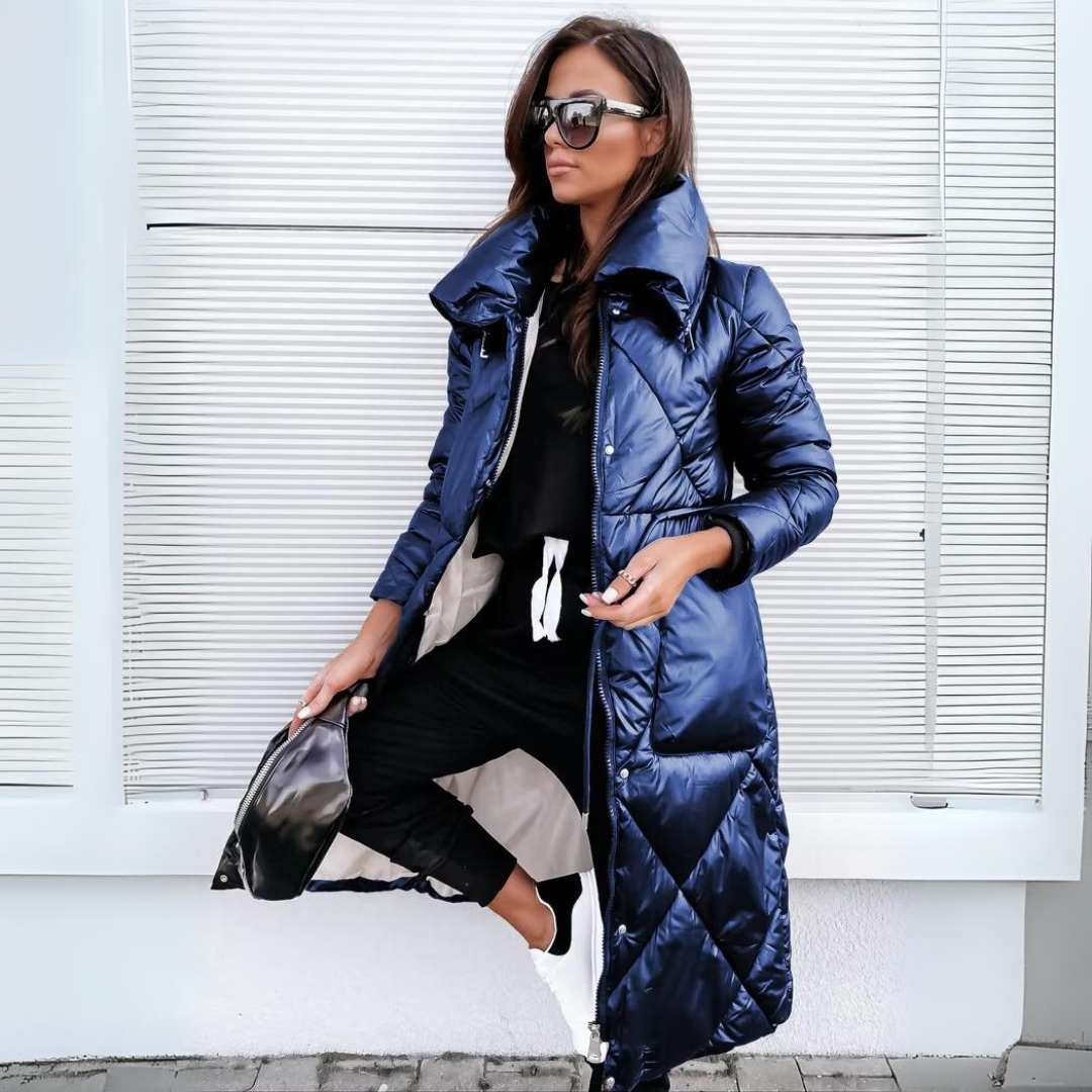Tamara | Chevron-Quilted Oversized-Collar Longline Puffer Jacket