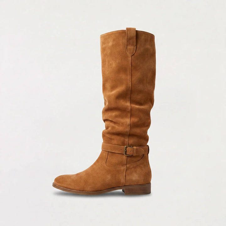 Taylor | Gathered Ankle-Buckle Knee-High Slouch Boots for Fall