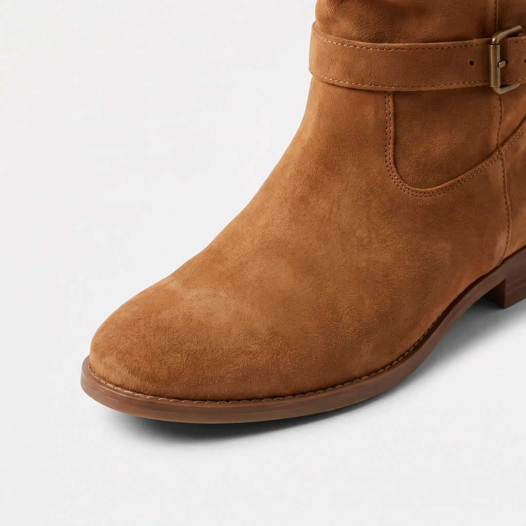 Taylor | Gathered Ankle-Buckle Knee-High Slouch Boots for Fall