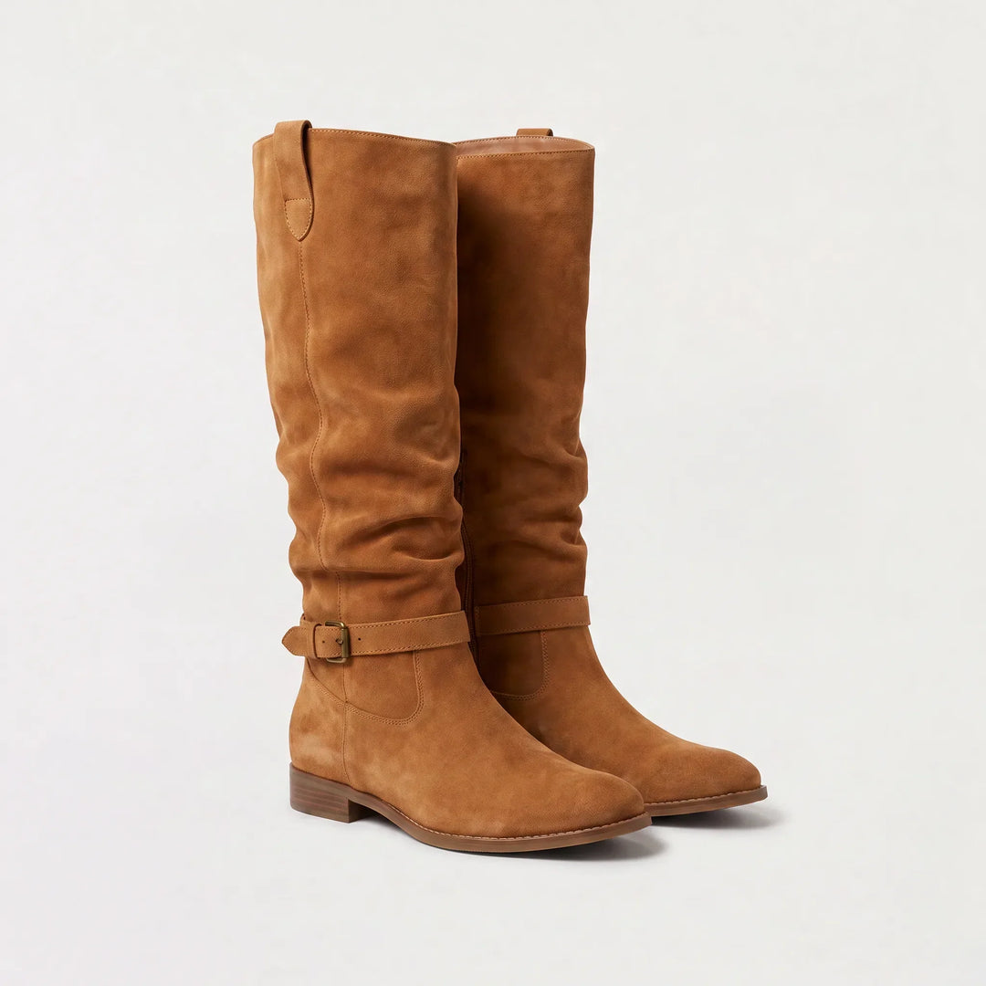 Taylor | Gathered Ankle-Buckle Knee-High Slouch Boots for Fall