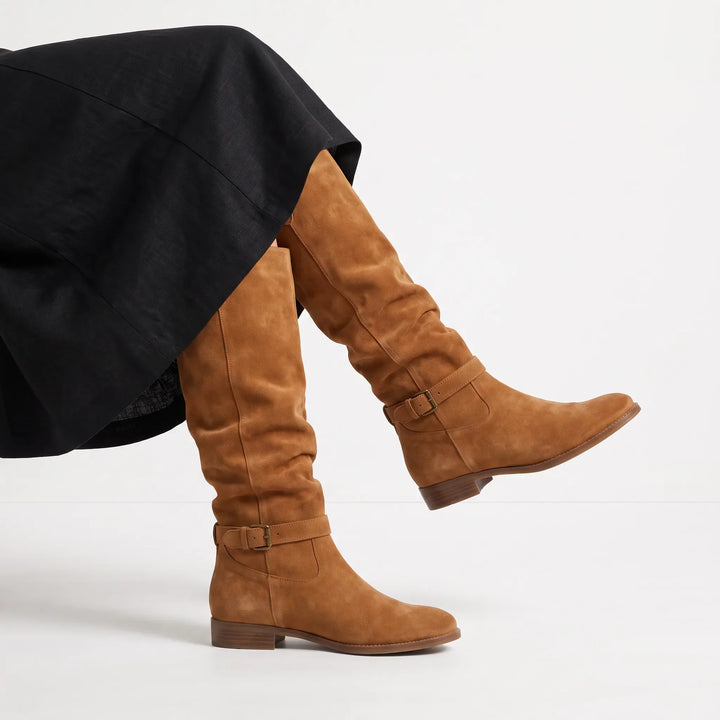 Taylor | Gathered Ankle-Buckle Knee-High Slouch Boots for Fall