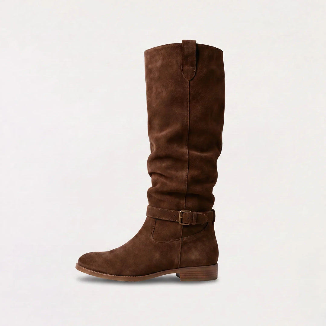 Taylor | Gathered Ankle-Buckle Knee-High Slouch Boots for Fall
