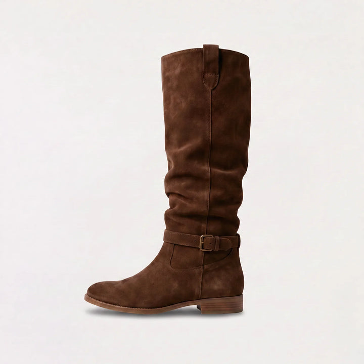 Taylor | Gathered Ankle-Buckle Knee-High Slouch Boots for Fall