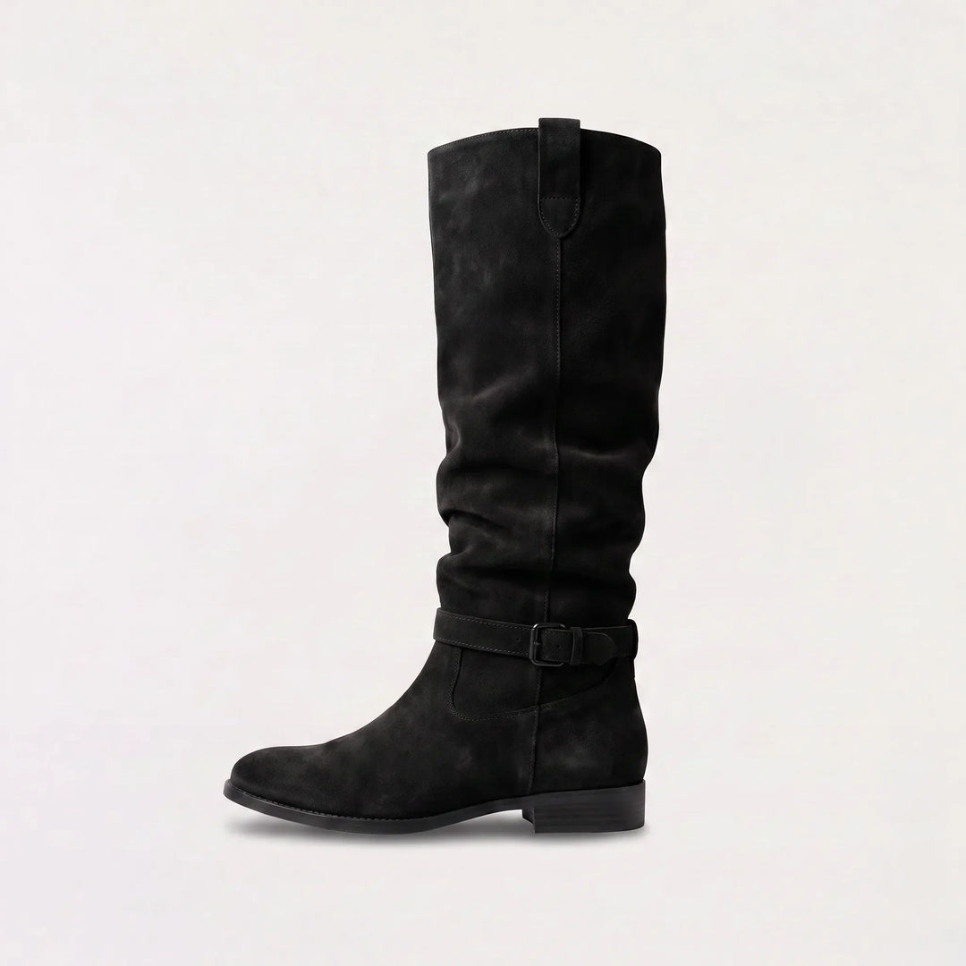 Taylor | Gathered Ankle-Buckle Knee-High Slouch Boots for Fall