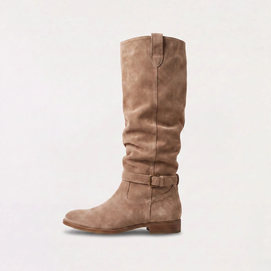 Taylor | Gathered Ankle-Buckle Knee-High Slouch Boots for Fall