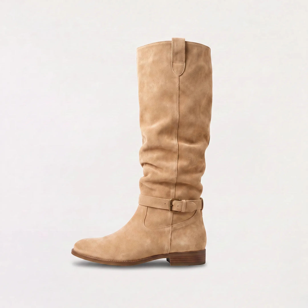 Taylor | Gathered Ankle-Buckle Knee-High Slouch Boots for Fall