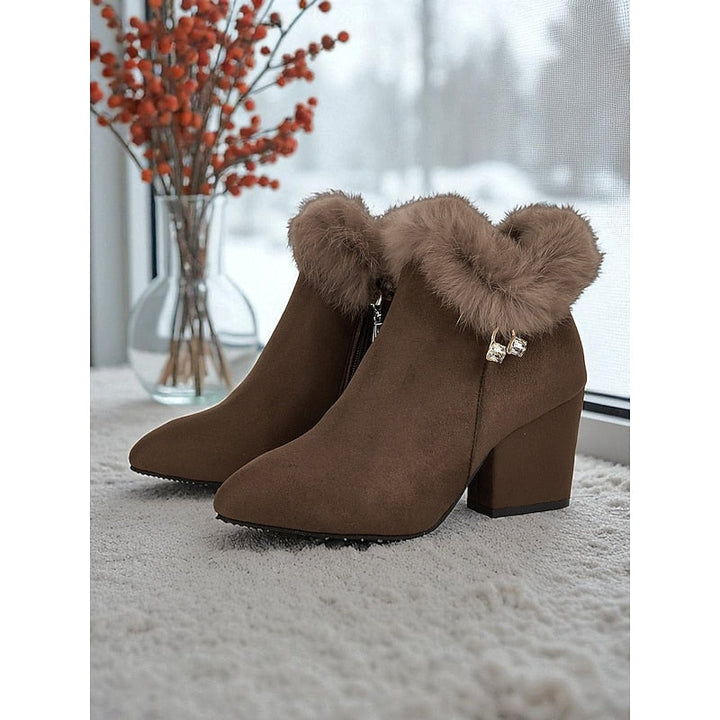 Tessa | Faux Fur-Trim Pointed-Toe Block-Heel Boots