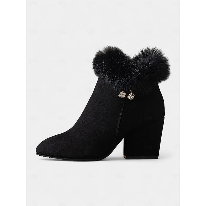 Tessa | Faux Fur-Trim Pointed-Toe Block-Heel Boots