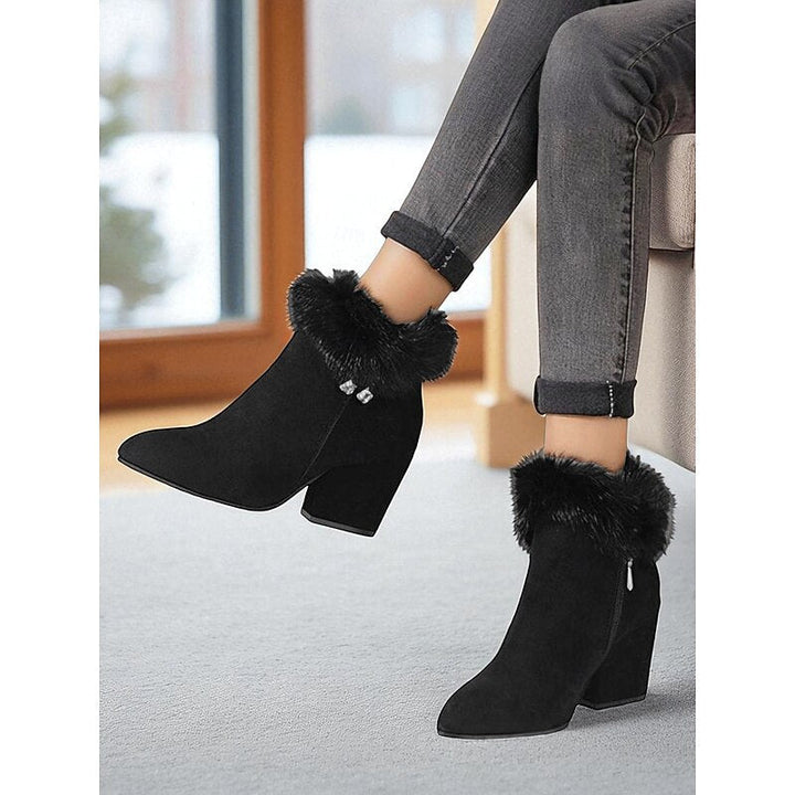 Tessa | Faux Fur-Trim Pointed-Toe Block-Heel Boots