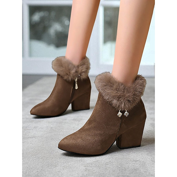 Tessa | Faux Fur-Trim Pointed-Toe Block-Heel Boots