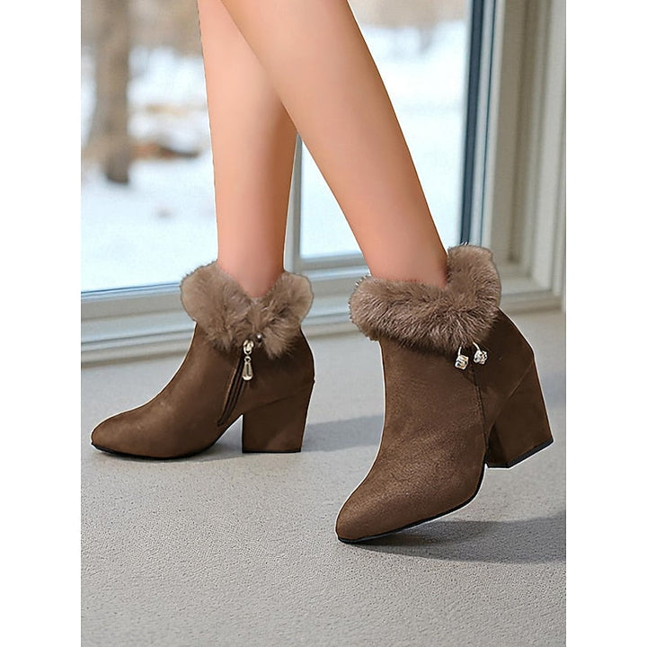 Tessa | Faux Fur-Trim Pointed-Toe Block-Heel Boots