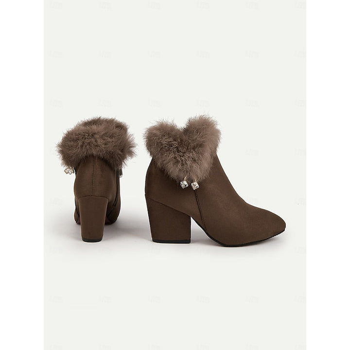 Tessa | Faux Fur-Trim Pointed-Toe Block-Heel Boots