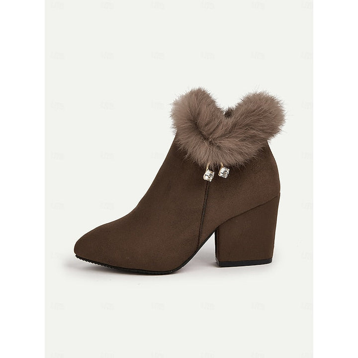 Tessa | Faux Fur-Trim Pointed-Toe Block-Heel Boots
